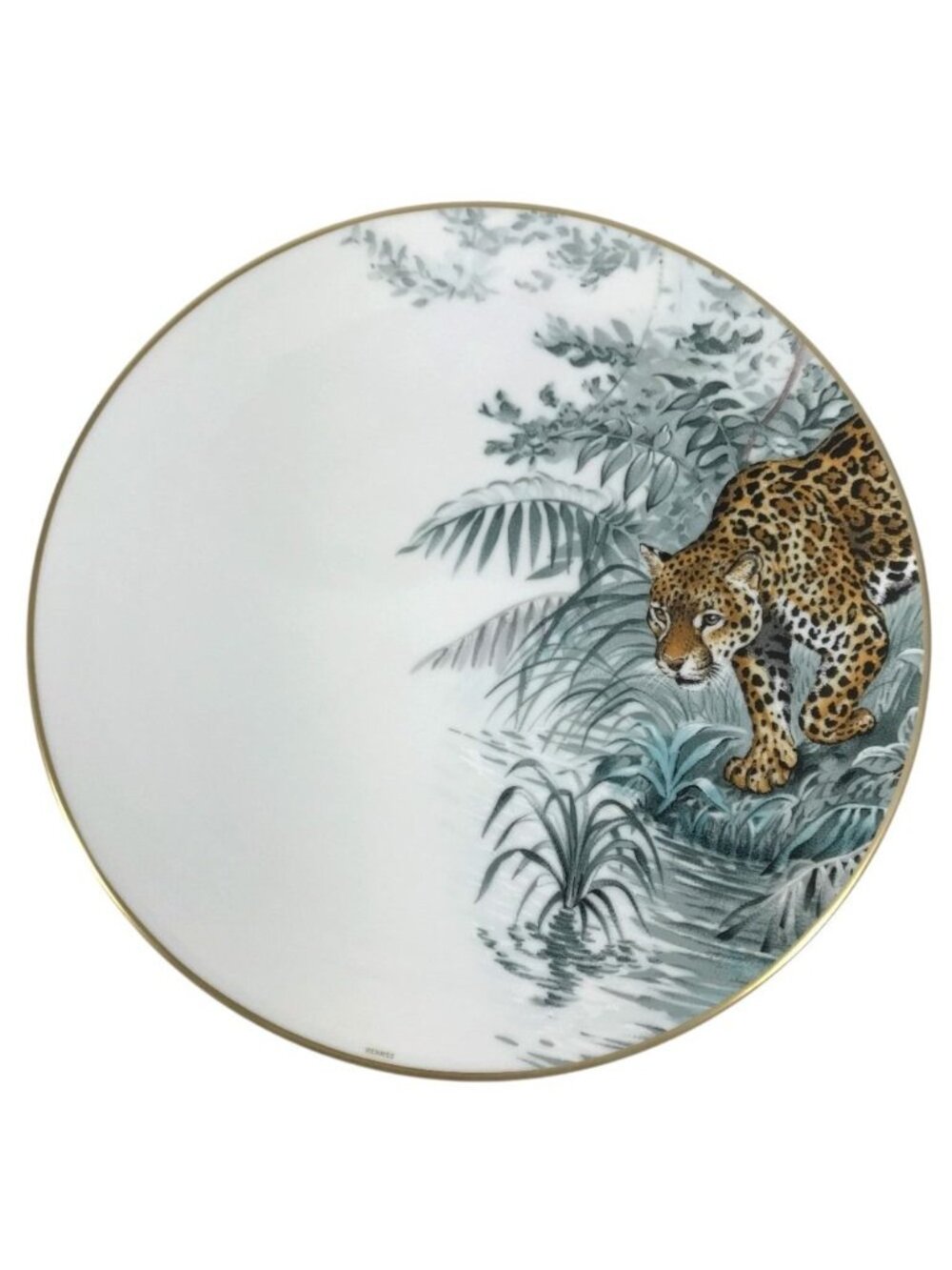 Hermes Plate Carnets D'equateur 27 Jaguar Tiger Dinner Ceramic Multicolor